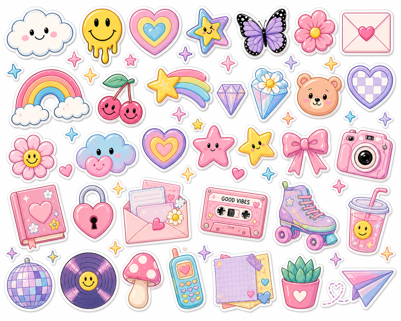 Junk Journal Ephemera Pack | 50+ Vintage Paper Pieces, Tags, Stickers (Dainty Doodles)